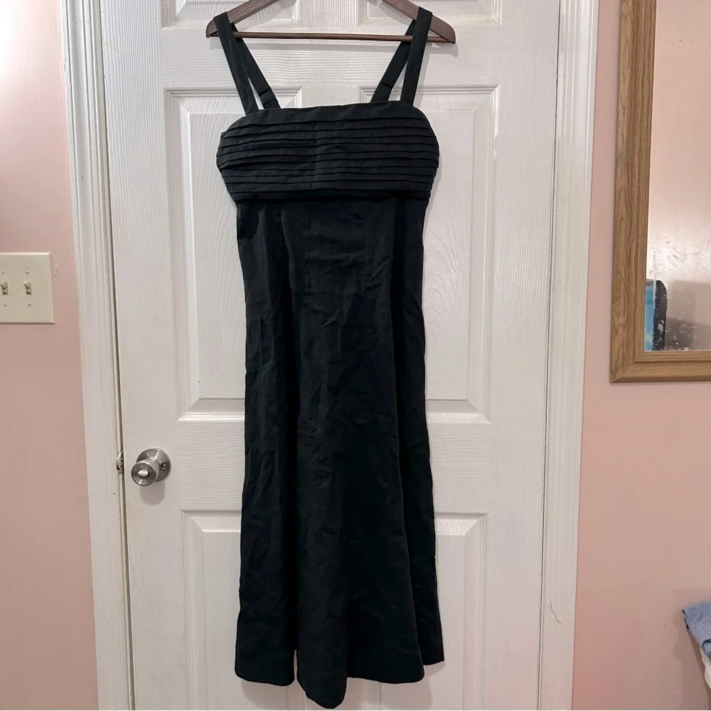 Abercrombie & Fitch Black Maxi Dress Linen & Cotton Adj. Straps Med Petite Y2K